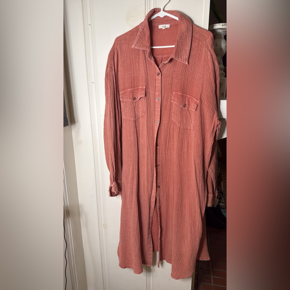 Easel Rust Long Sleeve Shirt Dress